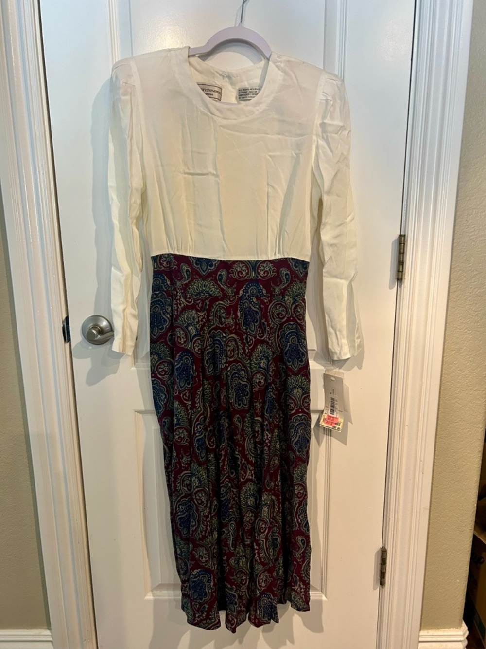 90s Dead Stock karin stevens White Petite Blouse and Paisley Dress